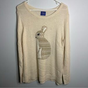 Le Tigre Women’s Vintage Wool Blend Cream Bunny Rabbit Sweater Long Length Large